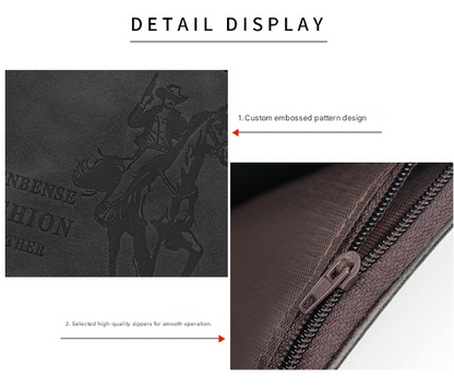 3-PCS Dark Brown Menbense Fashion Leather Wallet Set - Vintage Hunter Design Bi-Fold Wallet with Card Slots