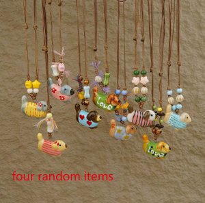 Random 4-Piece Set: Sweet & Fresh Ceramic Dachshund Dog Necklace - Cute Trendy Individual Puppy Pendant, Playful Creative Neckwear