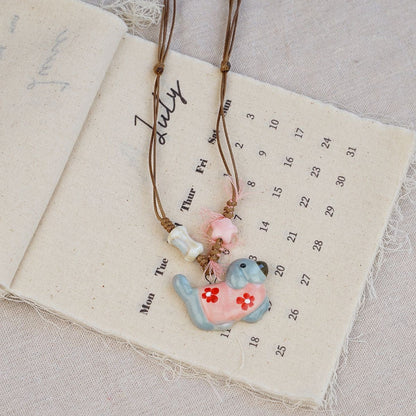 Random 4-Piece Set: Sweet & Fresh Ceramic Dachshund Dog Necklace - Cute Trendy Individual Puppy Pendant, Playful Creative Neckwear