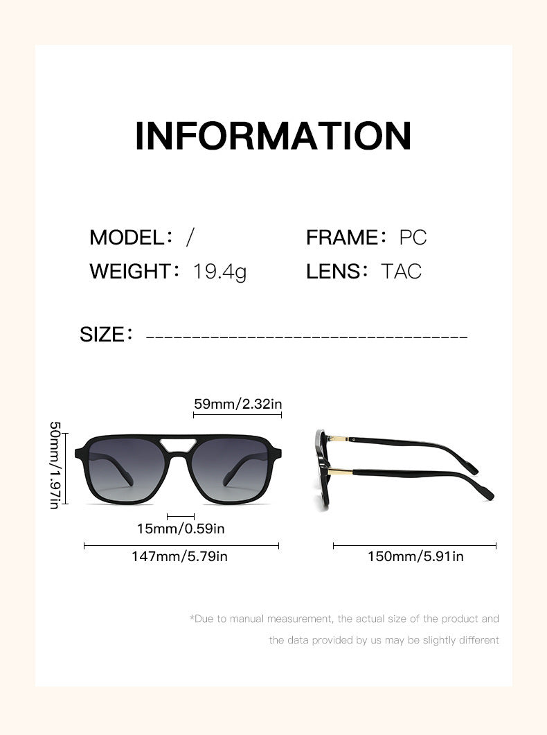 Amber tea Retro Double Bridge Square Frame Polarized Sunglasses - Driving Sun Protection Eyewear