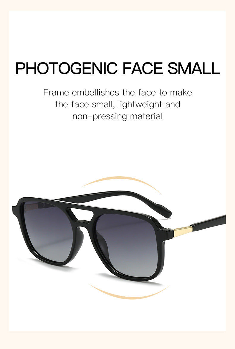 Amber tea Retro Double Bridge Square Frame Polarized Sunglasses - Driving Sun Protection Eyewear