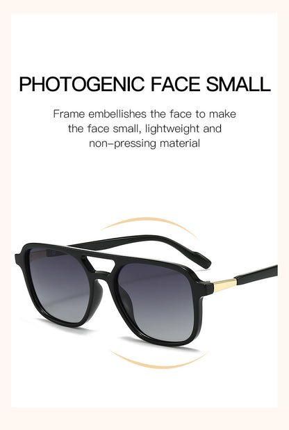 Amber tea Retro Double Bridge Square Frame Polarized Sunglasses - Driving Sun Protection Eyewear