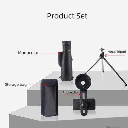 10-30X50 High Power Zoom Monocular Telescope Set with Smartphone Holder and Tripod Waterproof HD Spotting Scope for Bird Watching Camping and Concerts