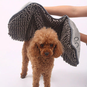 Grey Super Absorbent Pet Drying Towel with Hand Pockets Soft Chenille Microfiber Dog Bath Towel Quick Dry for Cats and Dogs after Grooming or Beach - Factory Direct Shop