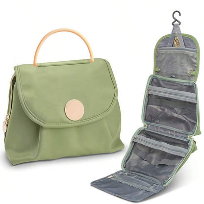 Green Large Hanging Toiletry Bag Waterproof Travel Cosmetic Organiser with Sturdy Hook 4 Compartments Makeup Wash Case for Women and Men
