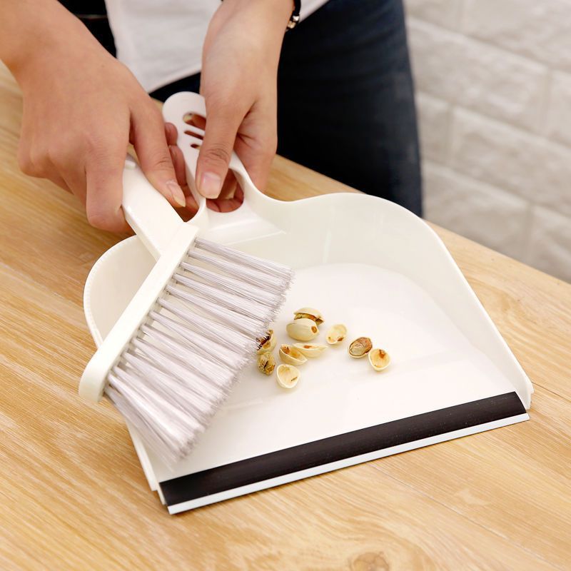 Beige Mini Dustpan and Brush Set Handheld Sweeping Broom with Rubber Lip for Desktop Kitchen Car and Camping Cleaning - Factory Direct Shop