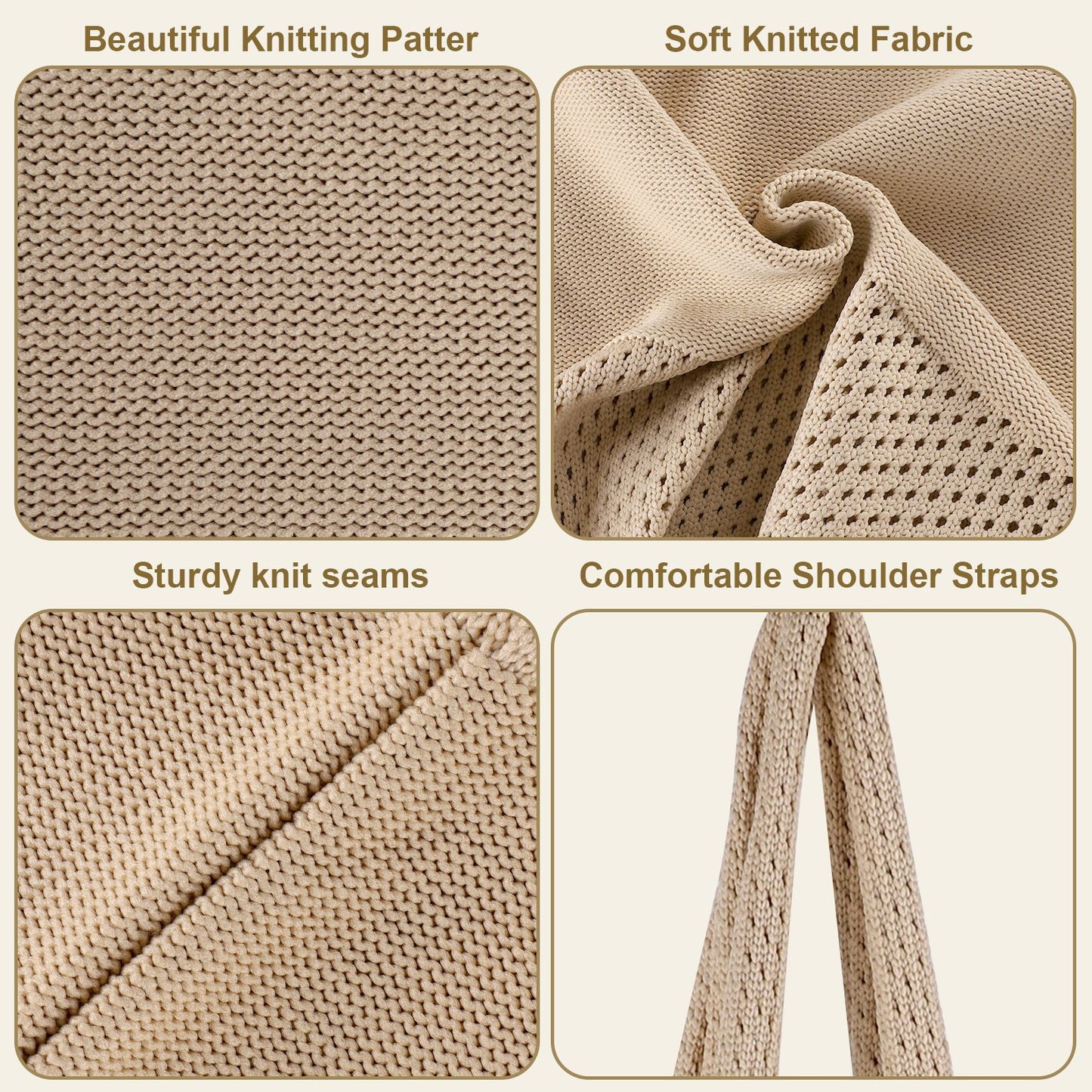 Beige Women's Large Mesh Beach Tote Bag Boho Crochet Shoulder Shopper Reusable Eco Grocery Net Bag for Summer Travel and Markets - Factory Direct Shop