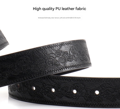 Brown Women's Western Style Embossed Belt 2 Pack Vintage PU Leather Waistband with Antique Silver Buckle for Jeans and Dresses Y2K Fashion - Factory Direct Shop