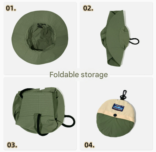 Green Foldable Waterproof Bucket Hat Packable Sun Cap Wide Brim with Adjustable Drawstring for Fishing Camping and Hiking - Factory Direct Shop