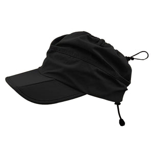Black Women's Foldable Sun Visor Cap Quick Dry Packable Empty Top Hat Adjustable Drawstring for Running Hiking and Summer Travel