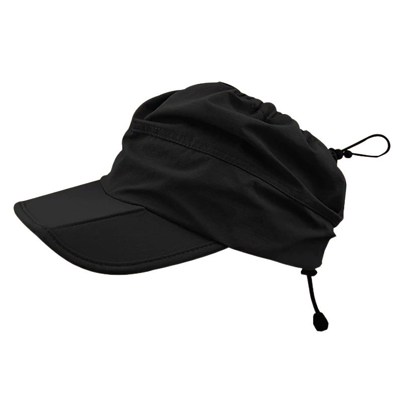 Black Women's Foldable Sun Visor Cap Quick Dry Packable Empty Top Hat Adjustable Drawstring for Running Hiking and Summer Travel - Factory Direct Shop