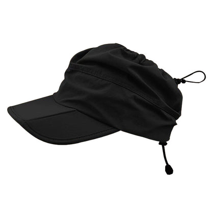 Black Women's Foldable Sun Visor Cap Quick Dry Packable Empty Top Hat Adjustable Drawstring for Running Hiking and Summer Travel - Factory Direct Shop