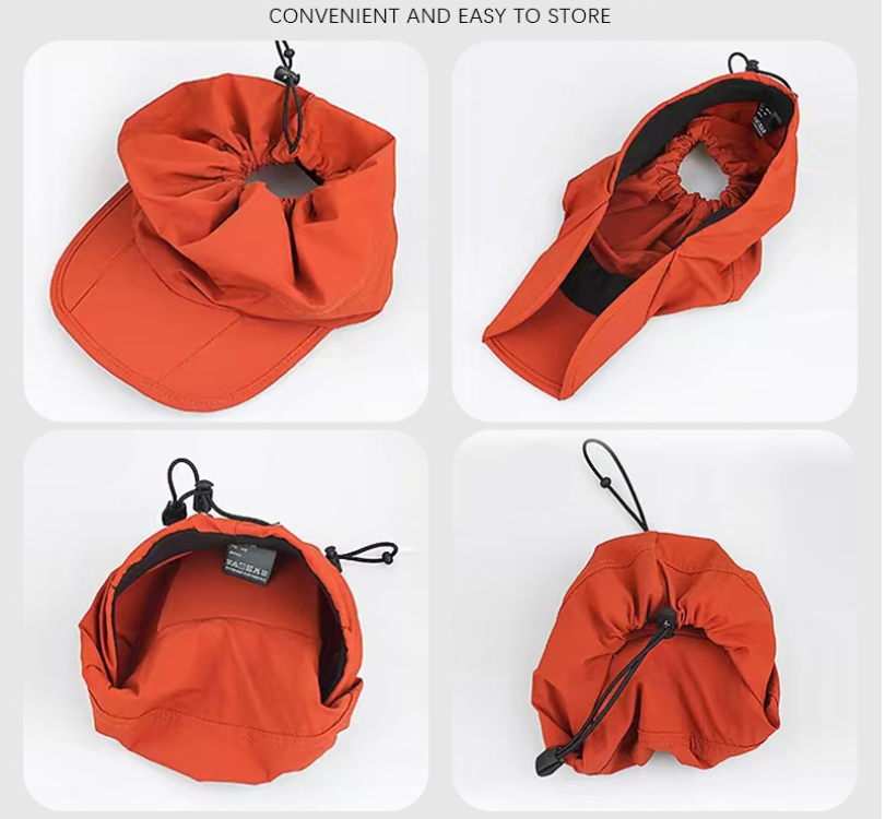 Orange Women's Foldable Sun Visor Cap Quick Dry Packable Empty Top Hat Adjustable Drawstring for Running Hiking and Summer Travel
