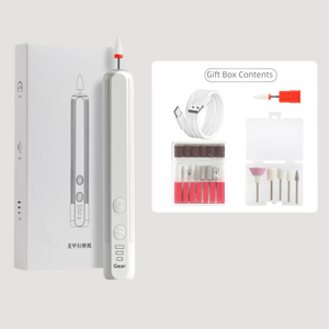 White Pro Portable Electric Nail Drill Kit With 10 Bits - Fast, Quiet, Rechargeable