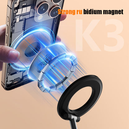 White 2-in-1 Folding Portable Selfie Light and Magnetic Phone Stand - Vlogging Ring Light with Adjustable Kickstand, Three-Color Soft Light &  USB Rechargeable