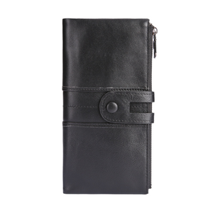 Black Premium Leather Long Wallet Clutch Organizer 19x10x3cm - 15 Card Slots