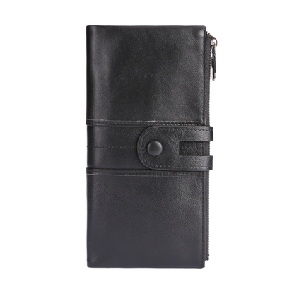 Black Premium Leather Long Wallet Clutch Organizer 19x10x3cm - 15 Card Slots