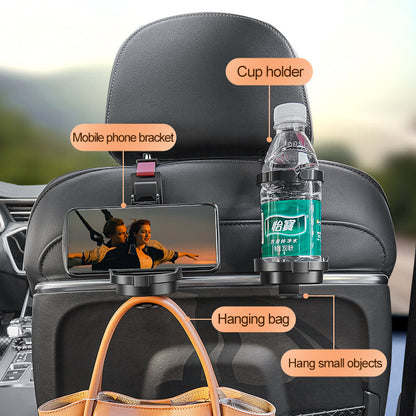 Brown 3-in-1 Car Headrest Organizer Hook