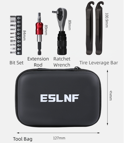 Compact Bicycle Ratchet Tool Kit - Bidirectional Wrench,Magnetic Bits & Tire Levers