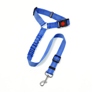 2PC Blue Adjustable Dog Car Safety Seat Belt Leash - Anti-Shock Bungee Headrest Restraint with Reflective Stitching & 316 Stainless Steel Clip