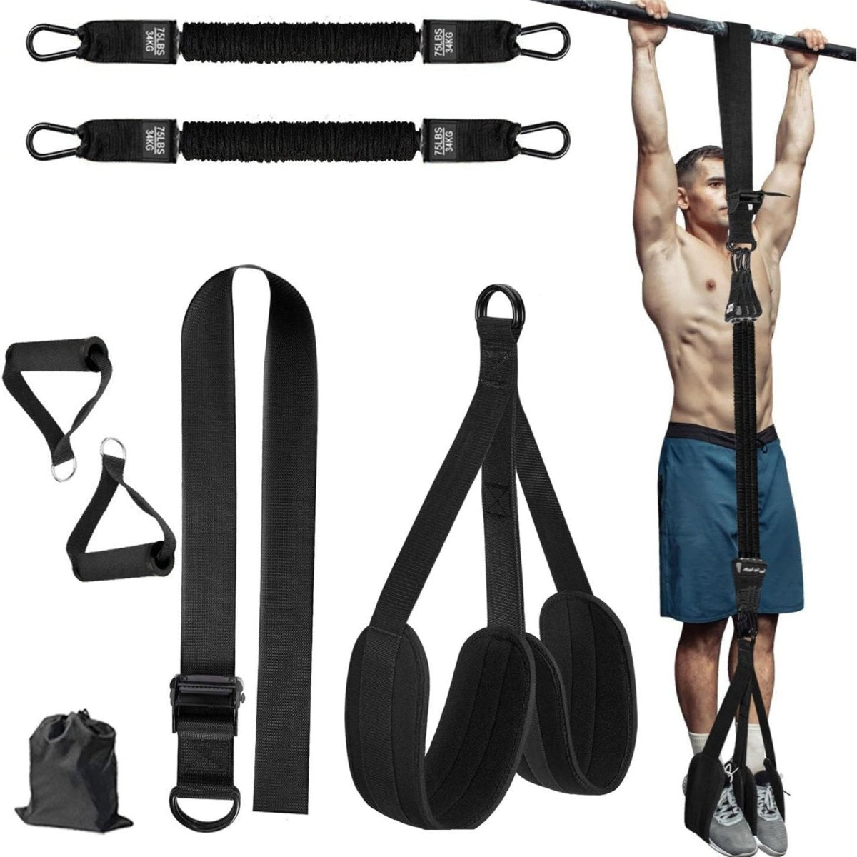 Black (150lb)Heavy Duty Pull - Up Assist Strap System With Foam Handles - Adjustable Resistance Trainer for Pull - Ups and Home Gym Workouts - Factory Direct Shop