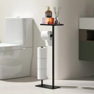 2 - in - 1 Freestanding Toilet Paper Holder - Thick Carbon Steel with Matte Black Finish, Storage Top and 2 * Paper Roll Holder - Factory Direct Shop