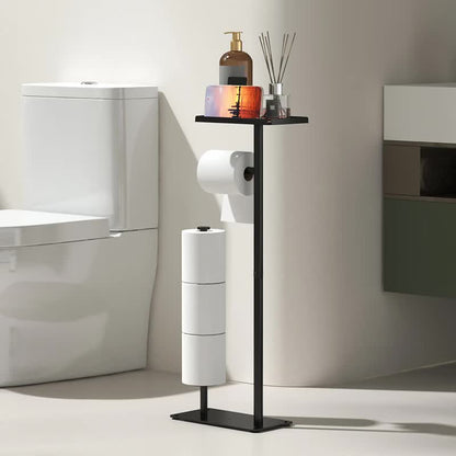2 - in - 1 Freestanding Toilet Paper Holder - Thick Carbon Steel with Matte Black Finish, Storage Top and 2 * Paper Roll Holder - Factory Direct Shop