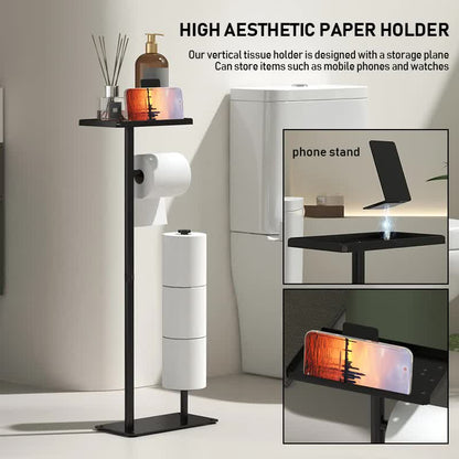 2 - in - 1 Freestanding Toilet Paper Holder - Thick Carbon Steel with Matte Black Finish, Storage Top and 2 * Paper Roll Holder - Factory Direct Shop