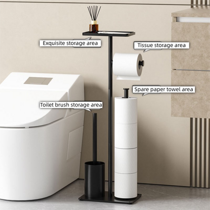 2 - in - 1 Freestanding Toilet Paper Holder - Thick Carbon Steel with Matte Black Finish, Storage Top and 2 * Paper Roll Holder - Factory Direct Shop