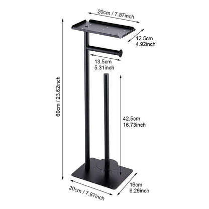 2 - in - 1 Freestanding Toilet Paper Holder - Thick Carbon Steel with Matte Black Finish, Storage Top and 2 * Paper Roll Holder - Factory Direct Shop