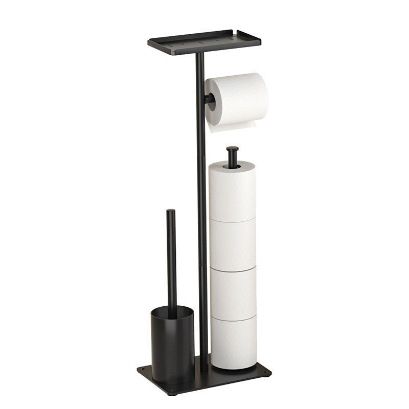 3 - in - 1 Freestanding Toilet Paper Holder - Thick Carbon Steel with Matte Black Finish, Storage Top, Paper Roll Holder, and Integrated Brush Holder - Factory Direct Shop