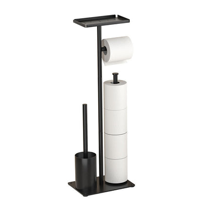 3 - in - 1 Freestanding Toilet Paper Holder - Thick Carbon Steel with Matte Black Finish, Storage Top, Paper Roll Holder, and Integrated Brush Holder - Factory Direct Shop