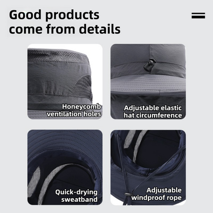 2-Pack Dark Grey Men's Adjustable Sun Protection Hat - Wide Brim, Deep Crown, Quick Dry Breathable Sun Cap with Neck Flap for Hiking & Outdoors