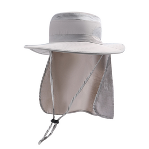 2-Pack Light Grey Men's Adjustable Sun Protection Hat - Wide Brim, Deep Crown, Quick Dry Breathable Sun Cap with Neck Flap for Hiking & Outdoors