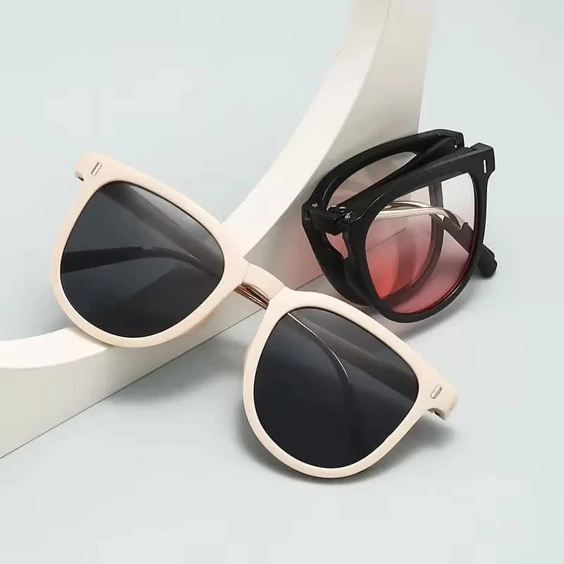 Ultra-Light Foldable TR Sunglasses for Women with Storage Bag - 15° Adjustable Temples & Premium Hinges, UV Protection (Black Frame/Grey Lenses)