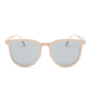 Ultra-Light Foldable TR Sunglasses for Women with Storage Bag - 15° Adjustable Temples & Premium Hinges, UV Protection (White Frame/Grey Lenses)