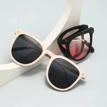 Ultra-Light Foldable TR Sunglasses for Women with Storage Bag - 15° Adjustable Temples & Premium Hinges, UV Protection (Black Frame/Pink Lenses)