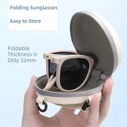 Ultra-Light Foldable TR Sunglasses for Women with Storage Bag - 15° Adjustable Temples & Premium Hinges, UV Protection (Black Frame/Brown Lenses)