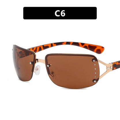 Y2K Rimless Butterfly UV400 Sunglasses for Women(Leopard/Brown) - Bling Rhinestone Square Frameless, Sweet & Cool Fashion