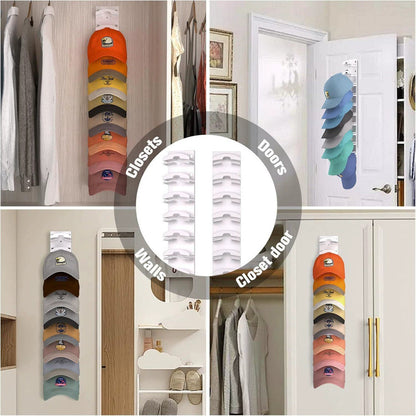 2-Pack 10-Tier White Wall-Mounted Hat Rack with Installation Accessories - Space-Saving Plastic Baseball Cap and Other Hat Organizers