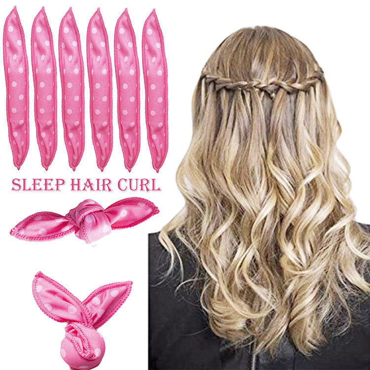20-Pack Blue Polka Dot Bow Sponge Hair Rollers Set -  Soft Sleep Pillow Lazy No-Heat Curler for Heatless Loose Curls Hair Style