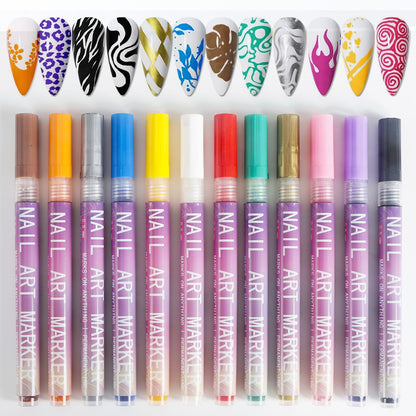 12-Color Acrylic Nail Art Marker Pen Set - Waterproof and Quick Drying, DIY Beauty Nail and Artistic Graffiti Pens