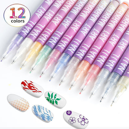 12-Color Acrylic Nail Art Marker Pen Set - Waterproof and Quick Drying, DIY Beauty Nail and Artistic Graffiti Pens