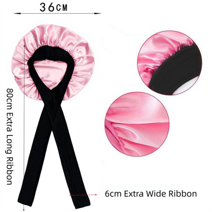 2-Pack Wine Red Satin Bonnet with Wide Band and Bow Tie - Hair Care Sleep Cap and Turban for Women