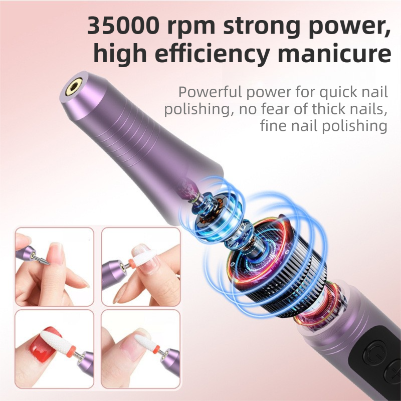 Black Portable Wireless Professional Electric Nail Drill Machine Includeing 6 Nail Drill Bits- High-Speed 20000 RPM, Adjustable 4-Speeds with LCD Display