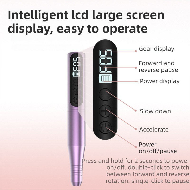 Purple Portable Wireless Professional Electric Nail Drill Machine Includeing 6 Nail Drill Bits- High-Speed 20000 RPM, Adjustable 4-Speeds with LCD Display