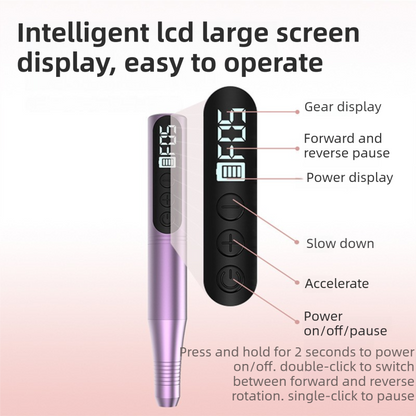 Purple Portable Wireless Professional Electric Nail Drill Machine Includeing 6 Nail Drill Bits- High-Speed 20000 RPM, Adjustable 4-Speeds with LCD Display