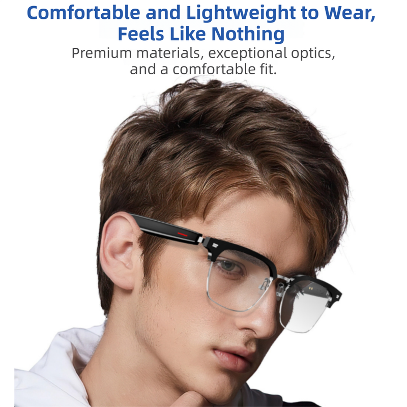 Black Ultra-Light AI Smart Sunglasses - Immersive Stereo Sound, Clear Noise Reduction, IPX Waterproof, Comfortable & Stylish