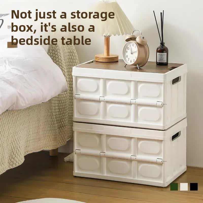 White Collapsible Small Standard Storage Box with Wooden Table Top(39x27x21CM) - Car Trunk Organiser for Australian Camping & Home Use