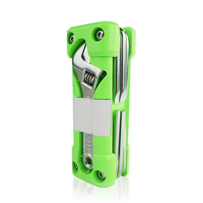 Green Compact 16-in-1 Bicycle & Motorcycle Repair Multi-Tool with Adjustable Wrench & Socket Set